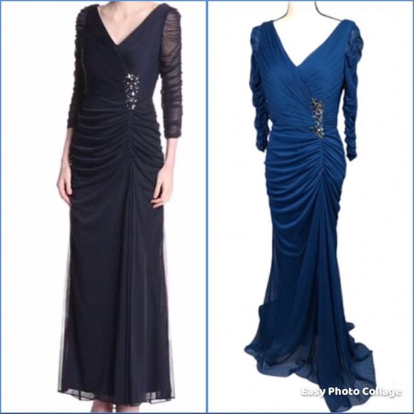 Adrianna Papell Occasions Blue Rushed Gown Dress  Jewels size 6 - Picture 2 of 14